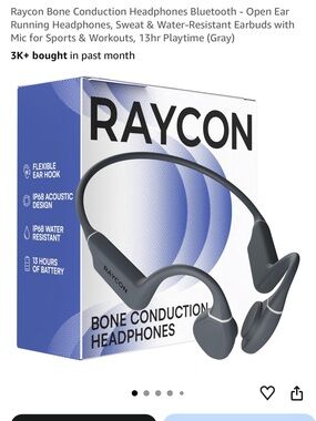 Raycon Bone Conduction Headphones — Gray Open-Ear Bluetooth Earbuds